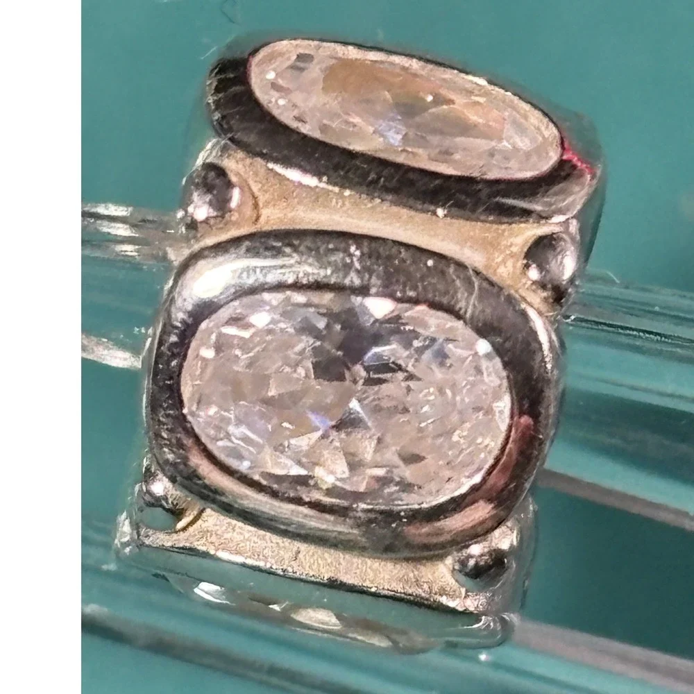 Chamilia Sterling Silver 925 Oval Cubic Zirconia Studded Barrel Slide Charm Bead